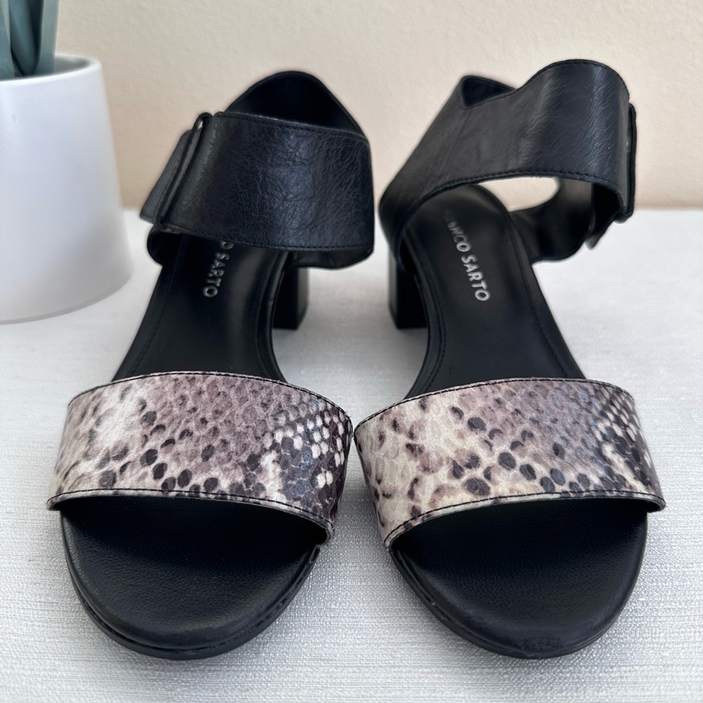 Franco Sarto Fabiola Black Snake Leather Heeled Sandals Women’s 6M - Picture 4 of 14